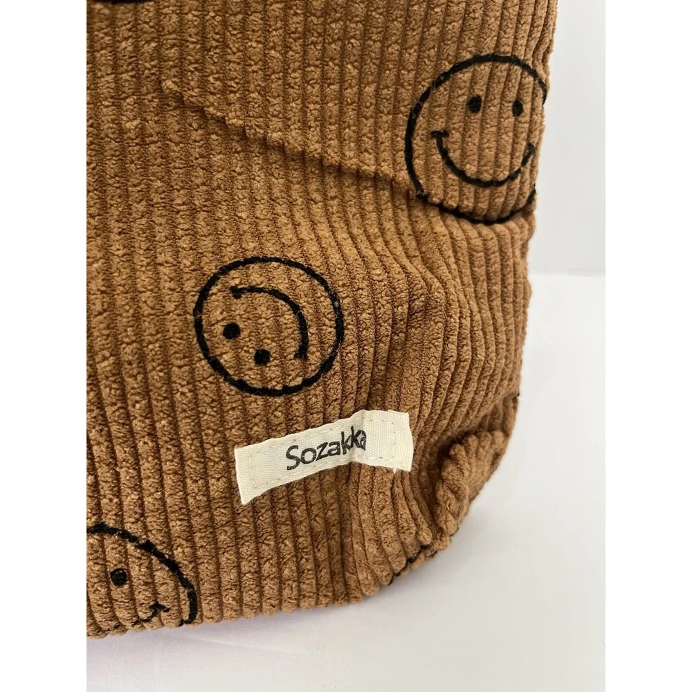 Sozakka Brown Corduroy Smiley Face Makeup Bag Cosmetic Pouch - A193